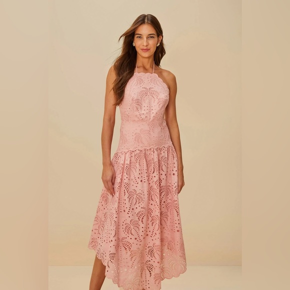 FARM Rio Dresses & Skirts - FARM RIO Blush Pink Palm Tree Eyelet Midi Dress